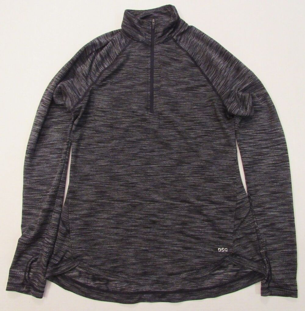 DSG 1/4 Zip Mock Neck Pullover Long Sleeve Athletic Shirt Black/Gray Size XS